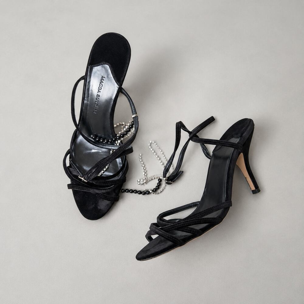 Magda Butrym PF22 Black Retro Satin Strass Heel Italy Shoes, size 40/US 10